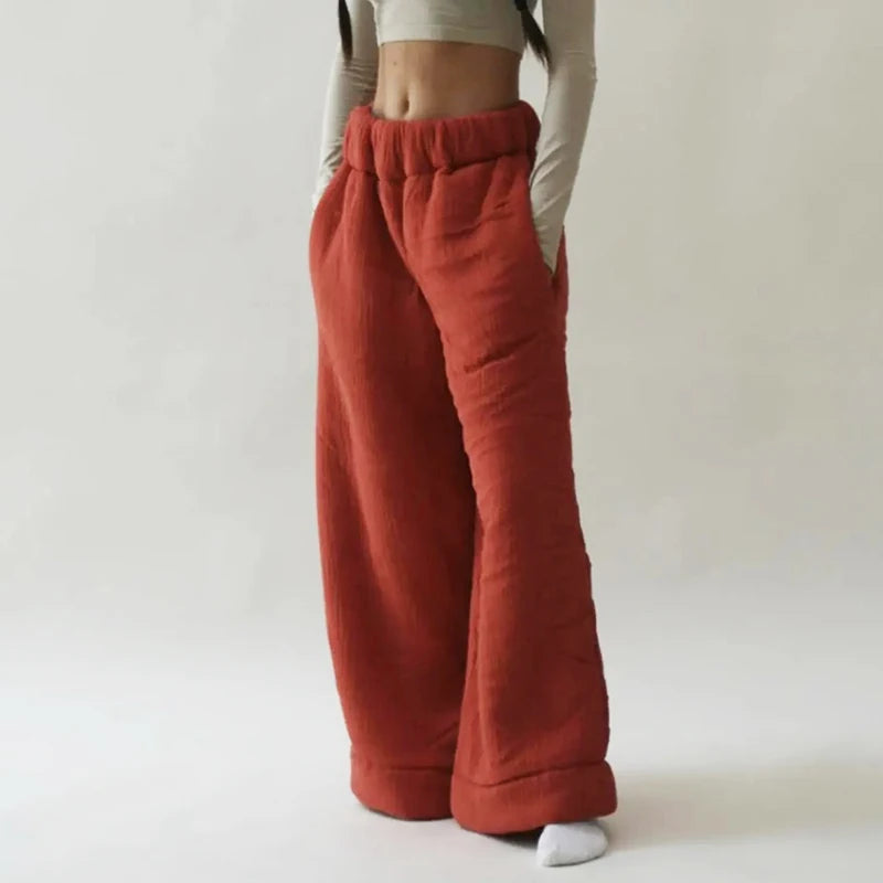 Women's Warm Woolen Wide Leg Pants Casual Loose Street Fashion Autumn Winter New Products